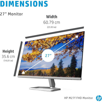 HP M27f Ultraslim Monitor 27 Inch, Full HD 1080p, 75hz Refresh Rate 2 x HDMI, 1 x VGA Blue Light Filter, Anti Glare, Tilt Adjutsment, Flicker Free, 178 Degree Ultra Wide Viewing Angle, Silver/Black