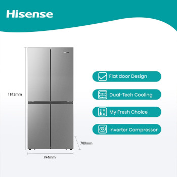 Hisense, RQ561N4AC1 561 Four Door Refrigerator, No Frost Technology, Silver, 1 Year Warranty