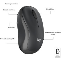 Logitech M240 Silent Bluetooth Mouse, Wireless, Compact, Portable, Smooth Tracking, For Windows, macOS, ChromeOS, Compatible With PC, Mac, Laptop, Tablets, Graphite
