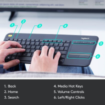 Logitech K400 Plus Wireless Livingroom Keyboard With Touchpad For Home Theatre PC Connected To TV, Customizable Multi-Media Keys, Windows, Android, Laptop/Tablet, English Layout, Black