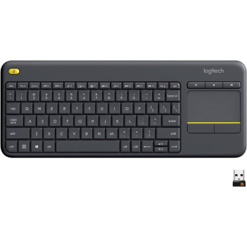 Logitech K400 Plus Wireless Livingroom Keyboard With Touchpad For Home Theatre PC Connected To TV, Customizable Multi-Media Keys, Windows, Android, Laptop/Tablet, English Layout, Black