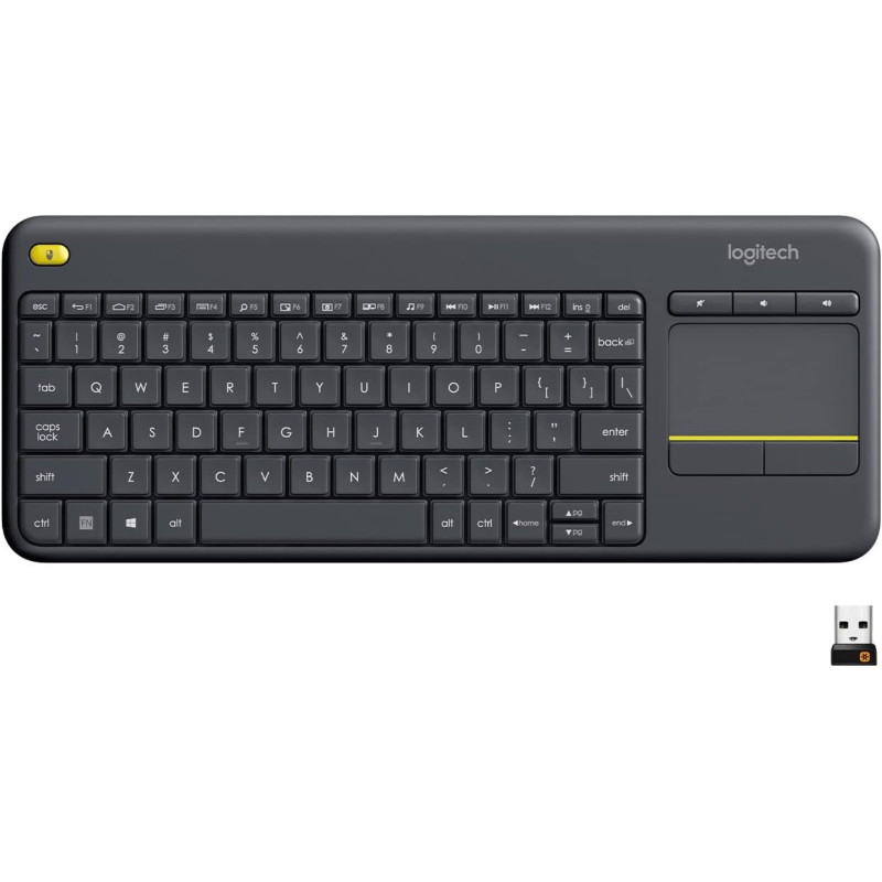 Logitech K400 Plus Wireless Livingroom Keyboard With Touchpad For Home Theatre PC Connected To TV, Customizable Multi-Media Keys, Windows, Android, Laptop/Tablet, English Layout, Black