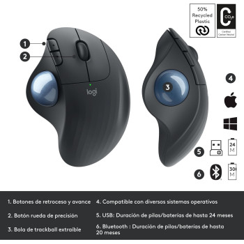 Logitech ERGO M575 Wireless Trackball Mouse, Easy thumb Control, Precision And Smooth Tracking, Ergonomic Comfort Design, For Windows, PC And Mac With Bluetooth And USB Capabilities, Graphite