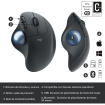 Logitech ERGO M575 Wireless Trackball Mouse, Easy thumb Control, Precision And Smooth Tracking, Ergonomic Comfort Design, For Windows, PC And Mac With Bluetooth And USB Capabilities, Graphite