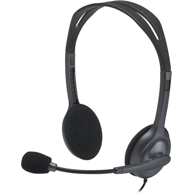 Logitech H111 Wired Headset, Stereo Headphones With Noise-Cancelling Microphone, 3.5 mm Audio Jack, PC/Mac/Laptop/Smartphone/Tablet, Black