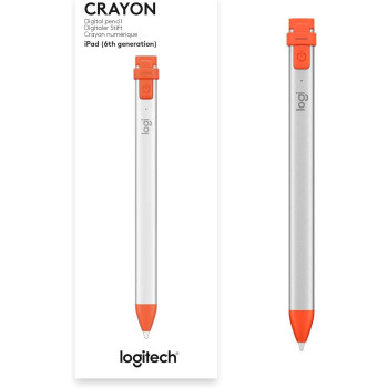 Logitech Crayon Digital Pencil For iPad Pro 12.9 Inch, (3rd Gen), iPad Pro 11-Inch, iPad (6th, 7th, 8th and 9th Gen), iPad Air (3rd and 4th Gen), iPad Mini 5, iOS 12.2 And Above, Grey/Orange