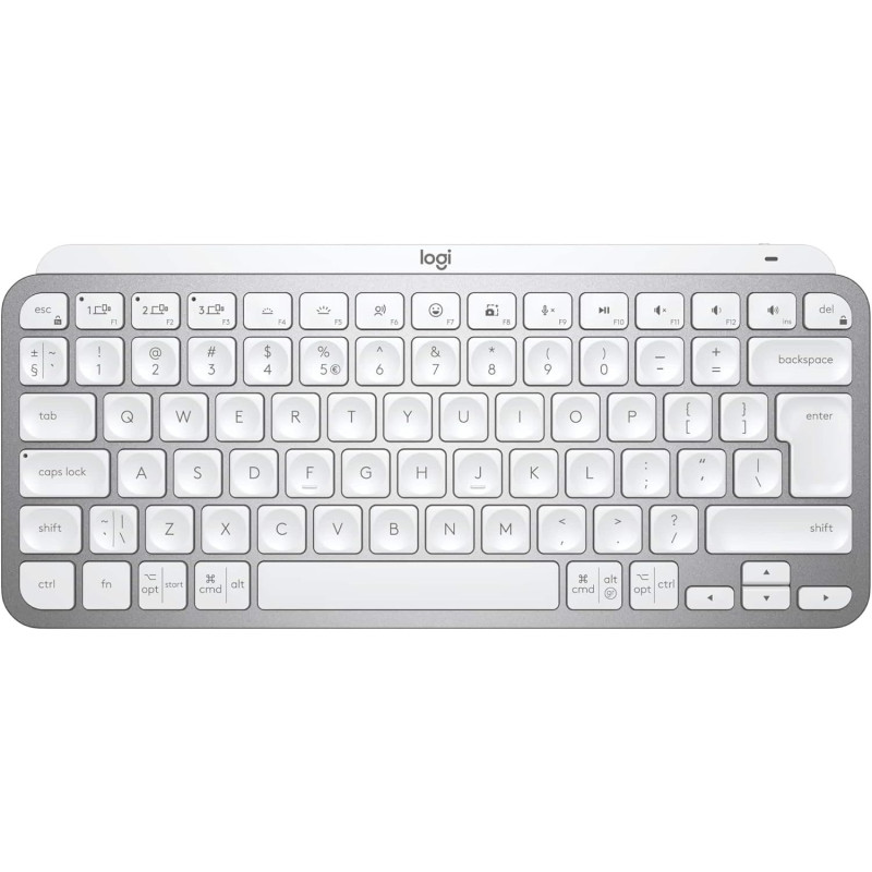 Logitech MX Keys Mini Minimalist Wireless Illuminated Keyboard, Compact, Bluetooth, Backlit, USB-C, Compatible With Apple macOS, iOS, Windows, Linux, Android, Metal Build, US Intl Layout, Pale Grey
