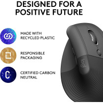 Logitech Lift Vertical Ergonomic Mouse, Wireless, Bluetooth or Logi Bolt USB Receiver, Quiet clicks, 4 Buttons, Compatible With Windows/macOS/iPadOS, Laptop, PC, Graphite