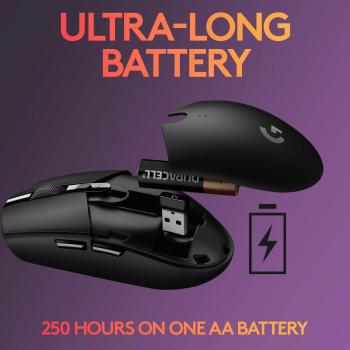 Logitech G305 LIGHTSPEED Wireless Gaming Mouse, Hero 12K Sensor, 12,000 DPI, Lightweight, 6 Programmable Buttons, 250h Battery Life, On-Board Memory, PC/Mac, Black