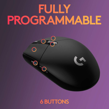 Logitech G305 LIGHTSPEED Wireless Gaming Mouse, Hero 12K Sensor, 12,000 DPI, Lightweight, 6 Programmable Buttons, 250h Battery Life, On-Board Memory, PC/Mac, Black