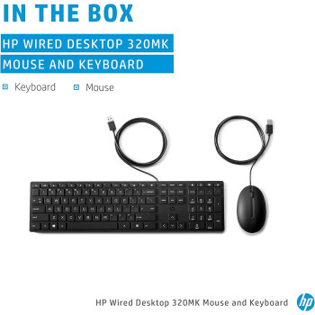 HP 320MK Wired Desktop Mouse and Keyboard Combo, 9SR36AA, Black