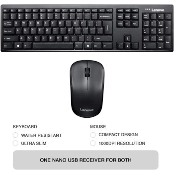 Lenovo Wireles Keyboard And Mouse Combo, Black