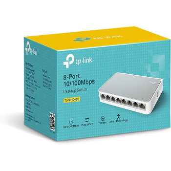 TP-Link 8 Port 10/100Mbps Fast Ethernet Switch Desktop Ethernet Splitter Ethernet Hub, Plug And Play, Fanless Quiet, Desktop Design, Green Technology Unmanaged (TL-SF1008D), White