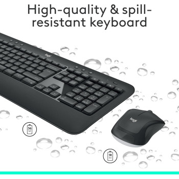 Logitech MK540 Advanced Wireless Keyboard and Mouse Combo for Windows, 2.4 GHz Unifying USB-Receiver, Multimedia Hotkeys, For PC, Laptop, Arabic Layout, Black