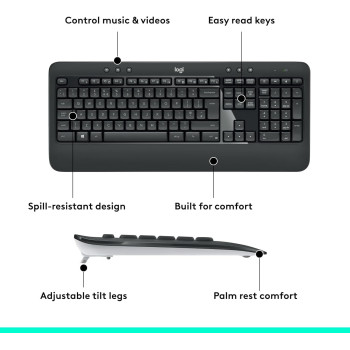 Logitech MK540 Advanced Wireless Keyboard and Mouse Combo for Windows, 2.4 GHz Unifying USB-Receiver, Multimedia Hotkeys, For PC, Laptop, Arabic Layout, Black