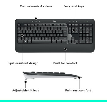 Logitech MK540 Wireless Keyboard and Mouse Combo for Windows, 2.4 GHz Wireless with Unifying USB-Receiver, Wireless Mouse, Multimedia Hot Keys, PC/Laptop, Black