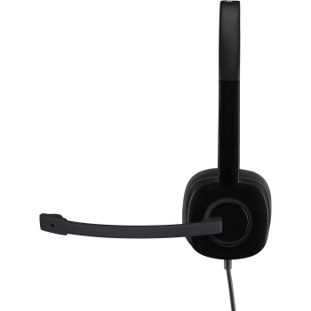 Logitech H151 Wired Headset, Stereo Headphones with Rotating Noise Cancelling Microphone, 3.5 mm Audio Jack, In Line Controls, PC/Mac/Laptop/Tablet/Smartphone Black, 981-000587, S,M,L