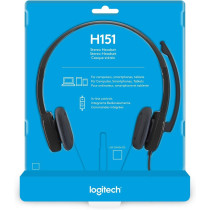 Logitech H151 Wired Headset, Stereo Headphones with Rotating Noise Cancelling Microphone, 3.5 mm Audio Jack, In Line Controls, PC/Mac/Laptop/Tablet/Smartphone Black, 981-000587, S,M,L