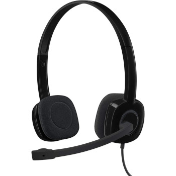 Logitech H151 Wired Headset, Stereo Headphones with Rotating Noise Cancelling Microphone, 3.5 mm Audio Jack, In Line Controls, PC/Mac/Laptop/Tablet/Smartphone Black, 981-000587, S,M,L