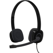 Logitech H151 Wired Headset, Stereo Headphones with Rotating Noise Cancelling Microphone, 3.5 mm Audio Jack, In Line Controls, PC/Mac/Laptop/Tablet/Smartphone Black, 981-000587, S,M,L