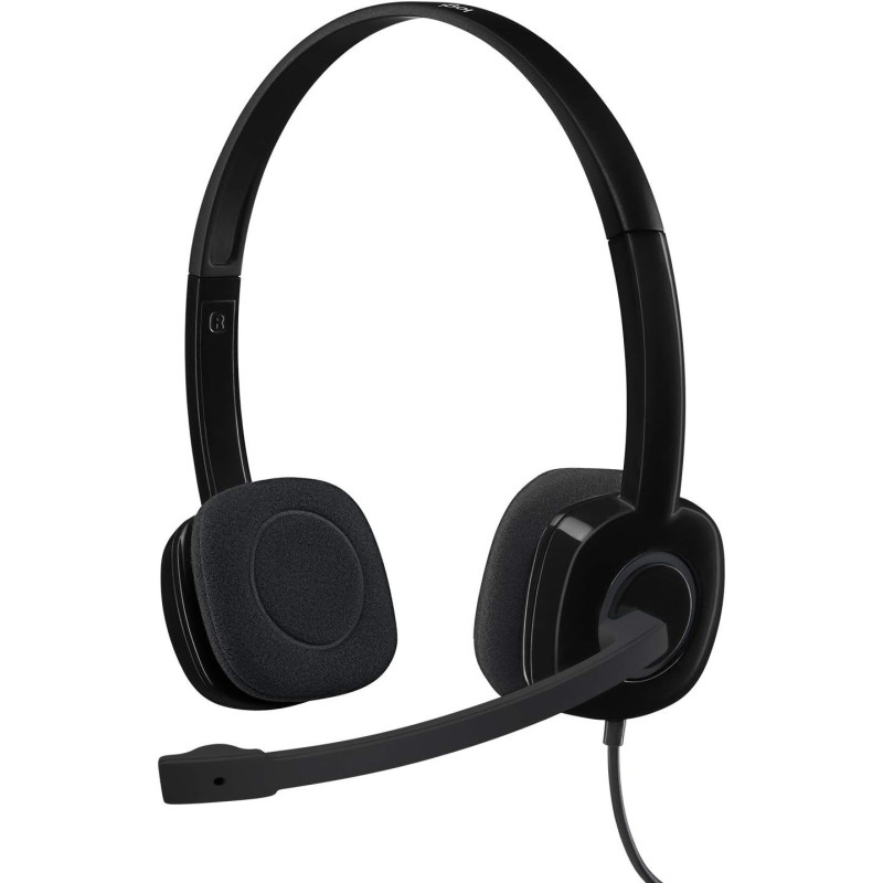 Logitech H151 Wired Headset, Stereo Headphones with Rotating Noise Cancelling Microphone, 3.5 mm Audio Jack, In Line Controls, PC/Mac/Laptop/Tablet/Smartphone Black, 981-000587, S,M,L