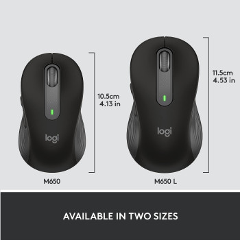 Logitech Signature M650 L Full Size Wireless Mouse For Large Sized Hands, Smart Wheel Scrolling, Bluetooth, Silent Clicks, Customizable Side Buttons, Contoured Shape, Black