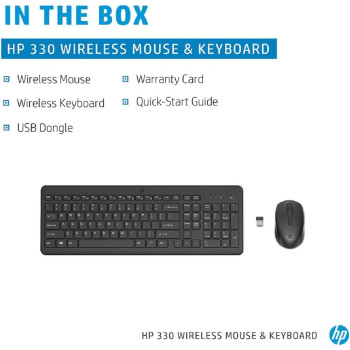 HP 330 Wireless Black Keyboard and Mouse Set with Numeric Keypad, 2.4GHz Wireless Connection and 1600 DPI, USB Receiver, LED Indicators, Black