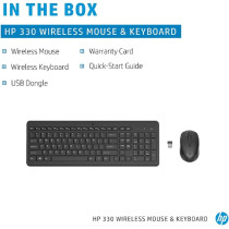 HP 330 Wireless Black Keyboard and Mouse Set with Numeric Keypad, 2.4GHz Wireless Connection and 1600 DPI, USB Receiver, LED Indicators, Black