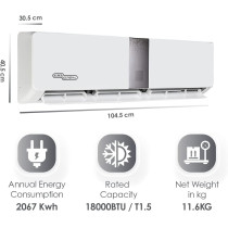 Super General 1.5 Ton Split Air Conditioner, 18000 Btu, Reciprocating Compressor, Auto Restart, Gold Fin, 4-Way Swing, SGS-191-HE, White, 104.5 X 30.5 X 40.5 Cm, 1 Year Warranty
