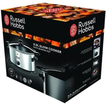 Russell Hobbs Slow Cooker, 3.5L With Searing Pot, 3 Heat Settings, Non-Slip Feet, Dishwasher Safe, Silver, 1 Year Warranty