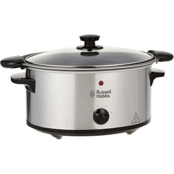Russell Hobbs Slow Cooker, 3.5L With Searing Pot, 3 Heat Settings, Non-Slip Feet, Dishwasher Safe, Silver, 1 Year Warranty