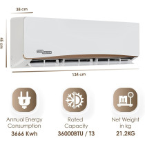 Super General 3 Ton Split Air Conditioner, 36000 Btu, Rotary Compressor, Auto Restart, Gold Fin, 4-Way Swing, SGS-365-GE, White, 134 X 45 X 38 Cm, 1 Year Warranty