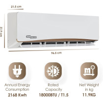 Super General 1.5 Ton Split Air Conditioner, 18000 Btu, Rotary Compressor, Auto Restart, Gold Fin, 4-Way Swing, SGS-195-GE, White, 96.5 X 21.5 X 31.9 Cm, 1 Year Warranty