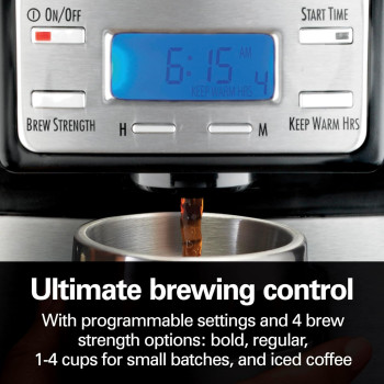 Hamilton Beach 12 Cup Programmable Drip Coffee Maker With Auto Shutoff, Easy Dispensing With No Carafe, 950 Watts, Stainless Steel, 1 Year Warranty