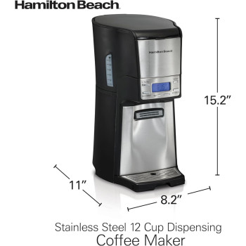 Hamilton Beach 12 Cup Programmable Drip Coffee Maker With Auto Shutoff, Easy Dispensing With No Carafe, 950 Watts, Stainless Steel, 1 Year Warranty