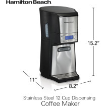 Hamilton Beach 12 Cup Programmable Drip Coffee Maker With Auto Shutoff, Easy Dispensing With No Carafe, 950 Watts, Stainless Steel, 1 Year Warranty
