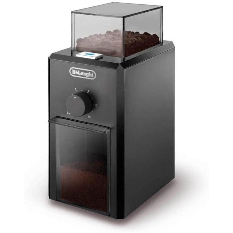 DeLonghi Electric Coffee Grinder With Fineness Selector, Burr Grinding System, 12 Cups Capacity, 79 Kg, Black, 1 Year Warranty