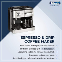 DeLonghi Combi Espresso And Filter Coffee Machine, BCO420, Silver, 1 Year Warranty