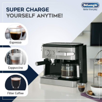 DeLonghi Combi Espresso And Filter Coffee Machine, BCO420, Silver, 1 Year Warranty