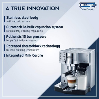 DeLonghi Espresso And Cappuccino Coffee Machine, EC850.M, Silver Colour, 1 Year Warranty