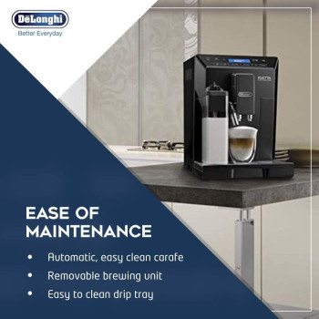 DeLonghi Eletta Fully Automatic Coffee Machine With Milk Frother 13 Adjustable Settings Integrated Coffee Grinder, E44.660.B, Black, 1 Year Warranty