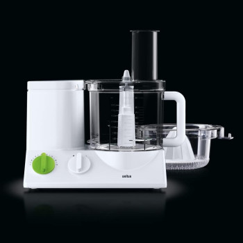 Braun Food Processor, 600 Watts, Ultra Quiet Powerful Motor, 15 Speed Settings, 2L Capacity, Dough Tool, Mini Chopper, Includes 7 Attachment Blades And Chopper/Citrus Juicer FP 3020, White, 1 Year Warranty