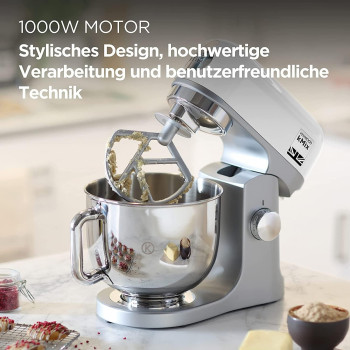 Kenwood Stand Mixer Premium Kitchen Machine Kmix 1000W With 5L Stainless Steel Bowl, K-Beater, Whisk, Dough Hook, Splashguard, Spatula, Unique Fold Function, Smart Speed Control, KMX750WH, White, 1 Year Warranty