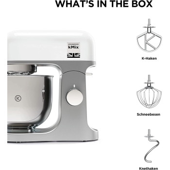 Kenwood Stand Mixer Premium Kitchen Machine Kmix 1000W With 5L Stainless Steel Bowl, K-Beater, Whisk, Dough Hook, Splashguard, Spatula, Unique Fold Function, Smart Speed Control, KMX750WH, White, 1 Year Warranty