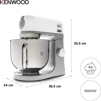 Kenwood Stand Mixer Premium Kitchen Machine Kmix 1000W With 5L Stainless Steel Bowl, K-Beater, Whisk, Dough Hook, Splashguard, Spatula, Unique Fold Function, Smart Speed Control, KMX750WH, White, 1 Year Warranty