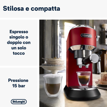 DeLonghi Dedica Pump Espresso Manual Coffee Machine, Cappuccino/Latte Macchiato With Milk Frother Thermo Block Heating System For Accurate Temperature, EC685.R, Red, 1 Year Warranty