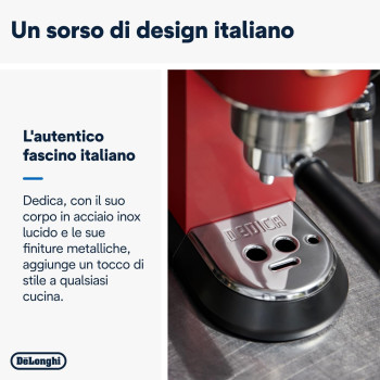 DeLonghi Dedica Pump Espresso Manual Coffee Machine, Cappuccino/Latte Macchiato With Milk Frother Thermo Block Heating System For Accurate Temperature, EC685.R, Red, 1 Year Warranty