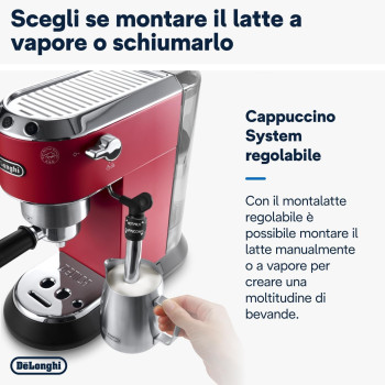 DeLonghi Dedica Pump Espresso Manual Coffee Machine, Cappuccino/Latte Macchiato With Milk Frother Thermo Block Heating System For Accurate Temperature, EC685.R, Red, 1 Year Warranty