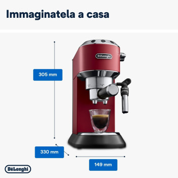 DeLonghi Dedica Pump Espresso Manual Coffee Machine, Cappuccino/Latte Macchiato With Milk Frother Thermo Block Heating System For Accurate Temperature, EC685.R, Red, 1 Year Warranty