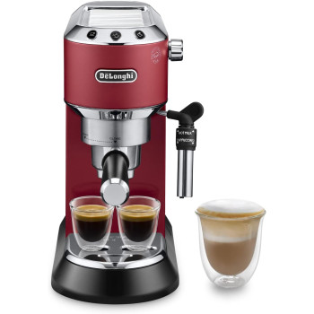 DeLonghi Dedica Pump Espresso Manual Coffee Machine, Cappuccino/Latte Macchiato With Milk Frother Thermo Block Heating System For Accurate Temperature, EC685.R, Red, 1 Year Warranty